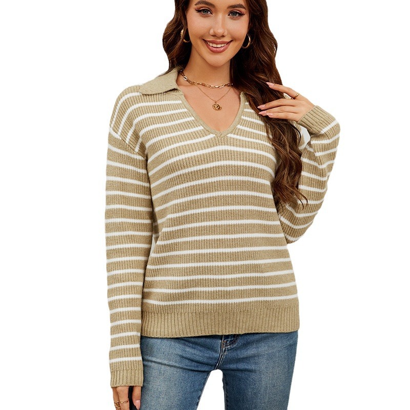 Striped Sweater Women's Loose Long Sleeve Pullover Knit Top