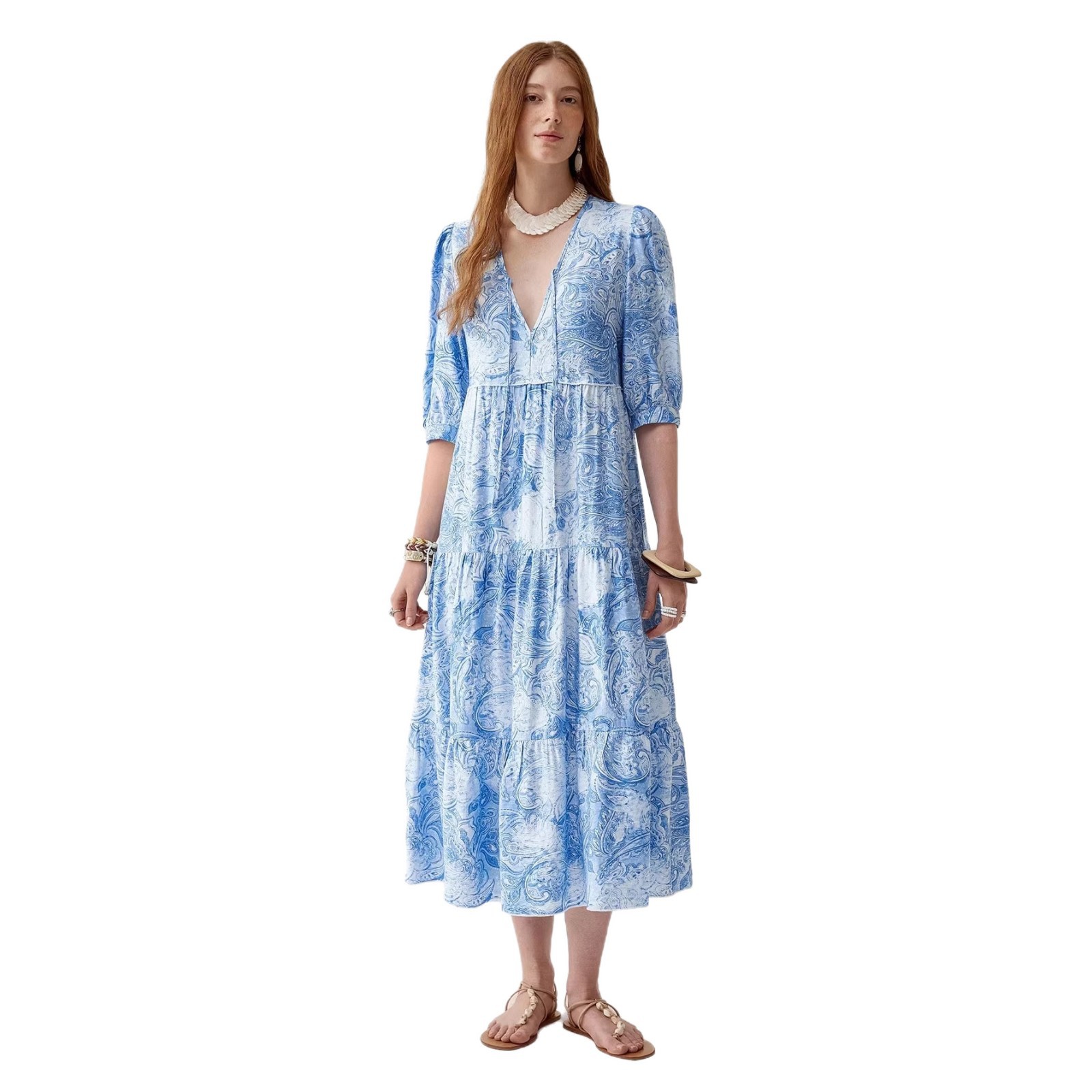 Women's Long Sleeve V-Neck Floral Print Summer Dress