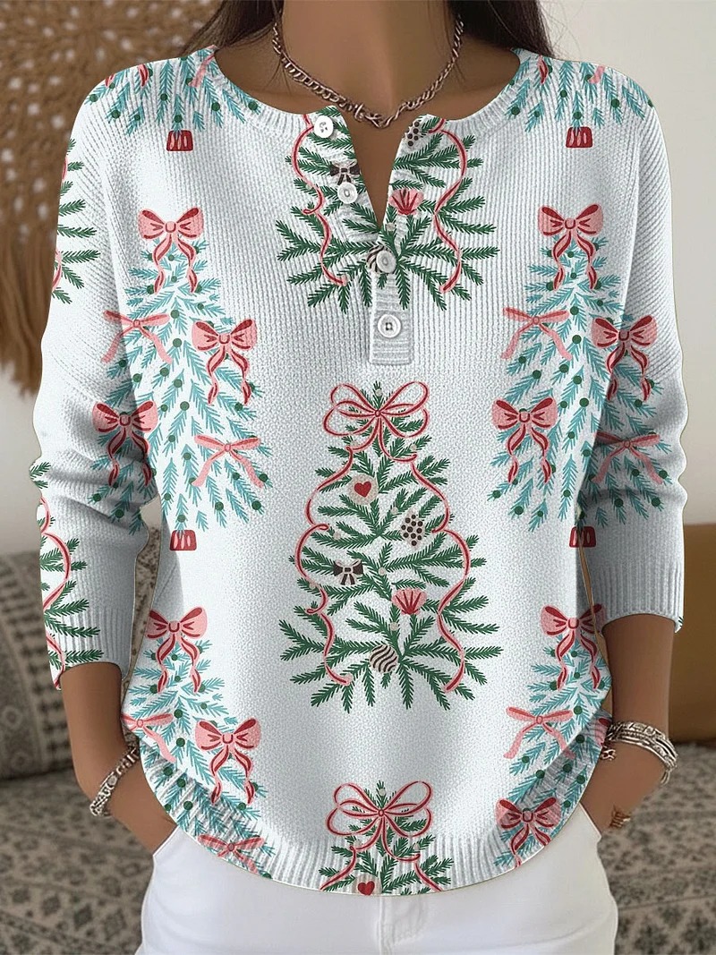 Women's Christmas Animal Lantern Print Button Sweatshirt