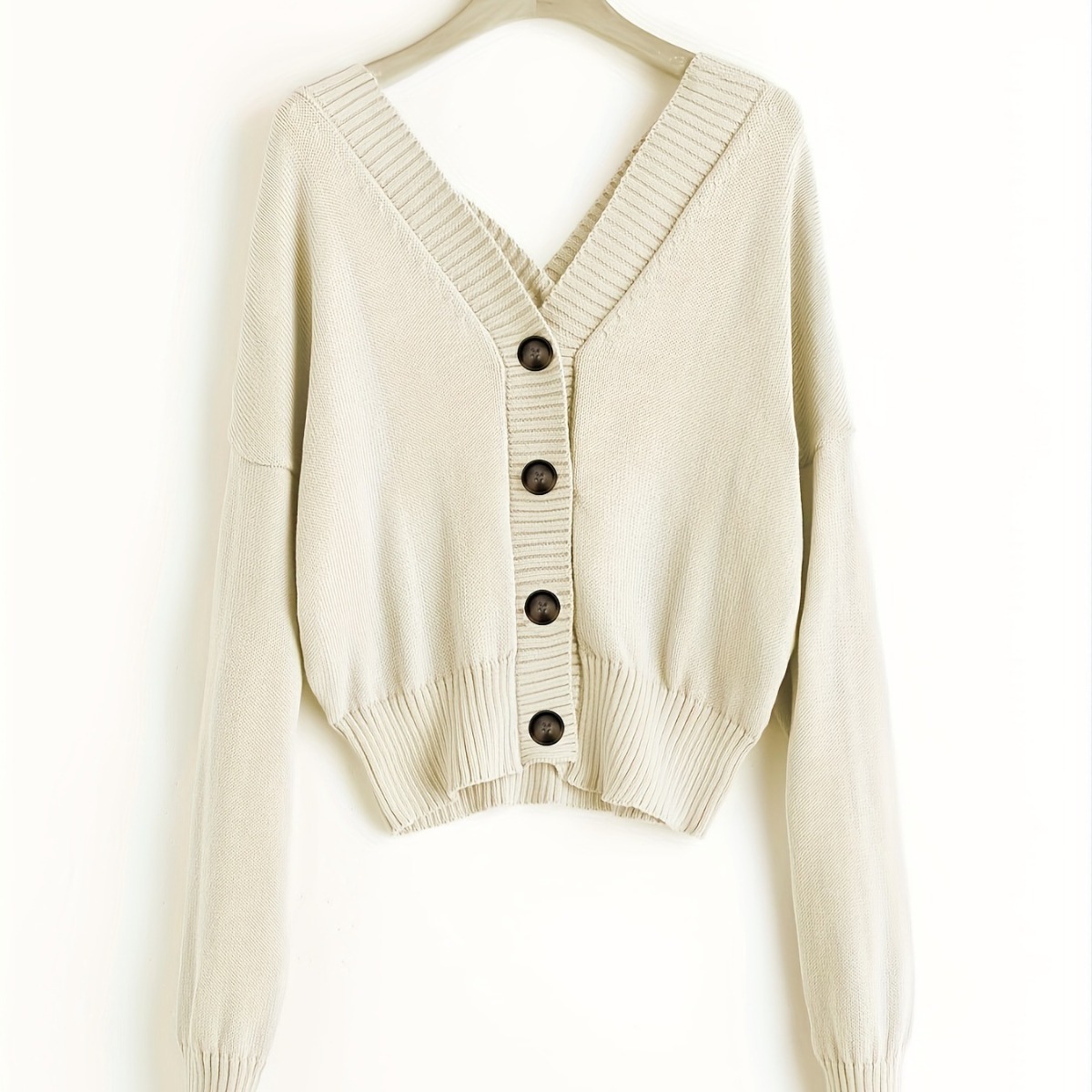 Women's V-Neck Open-Back Cropped Cardigan Sweater with Buttons