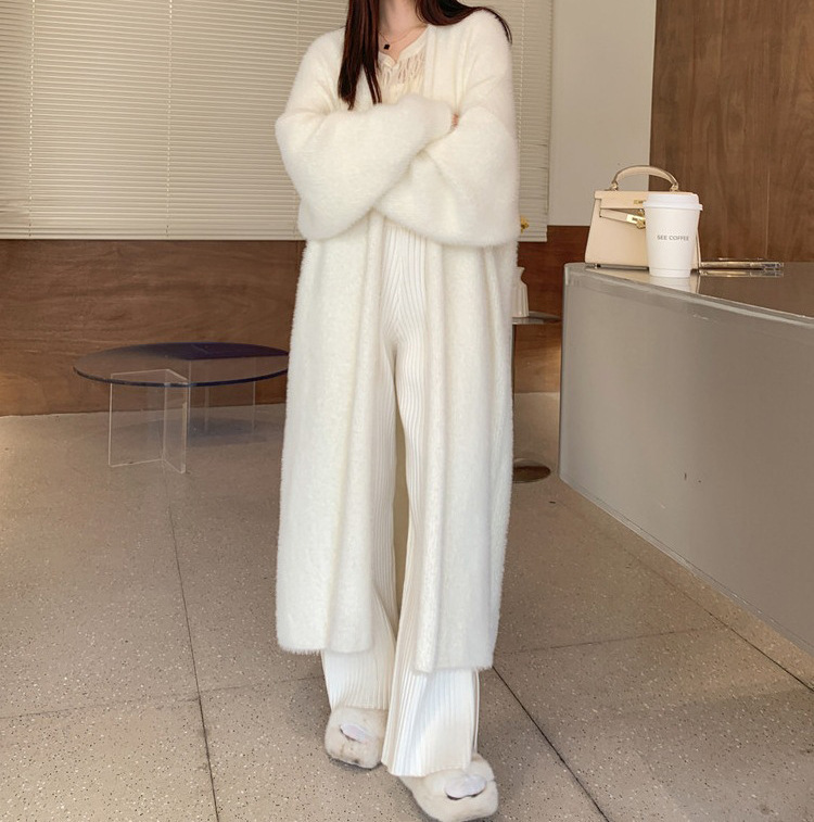 Women's Long Over-Knee Cardigan Sweater Loose Faux Mink Coat