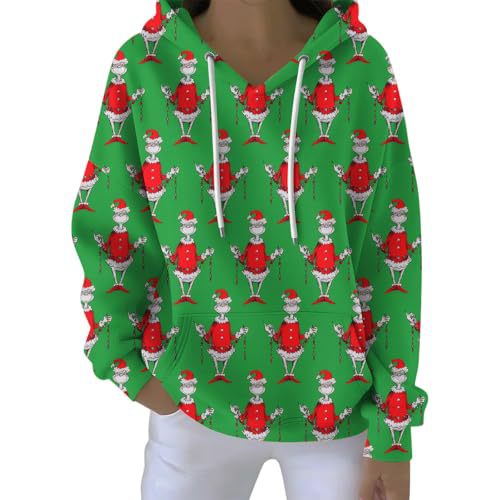Women's Plaid Christmas Grinch Print Hoodie