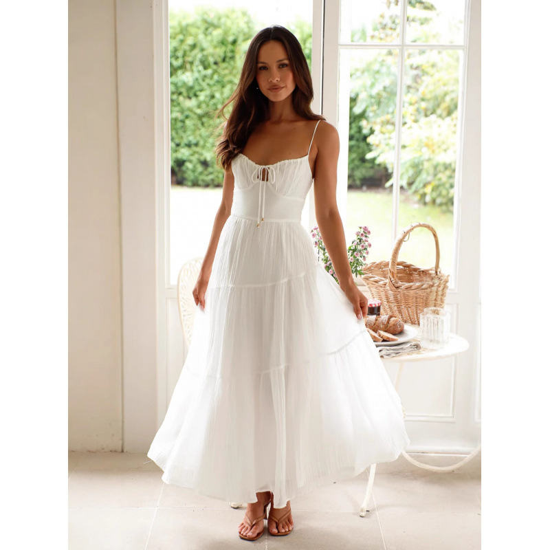 Women's Sleeveless Spliced Cami Long Backless Tie Dress