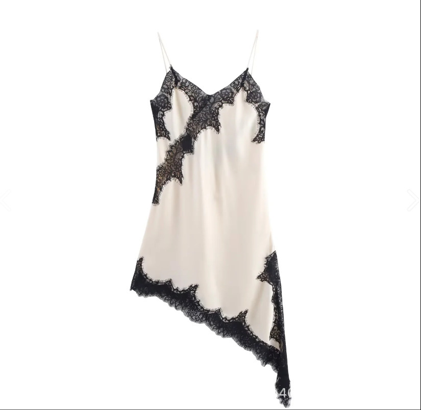 Women's Lace Asymmetric Dress with Deep V-Neck Sleeveless Slim Fit