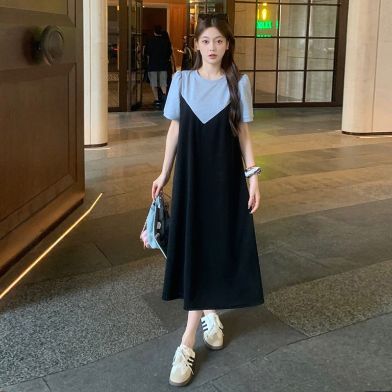 Color-Block Plus Size Short-Sleeve Midi Dress