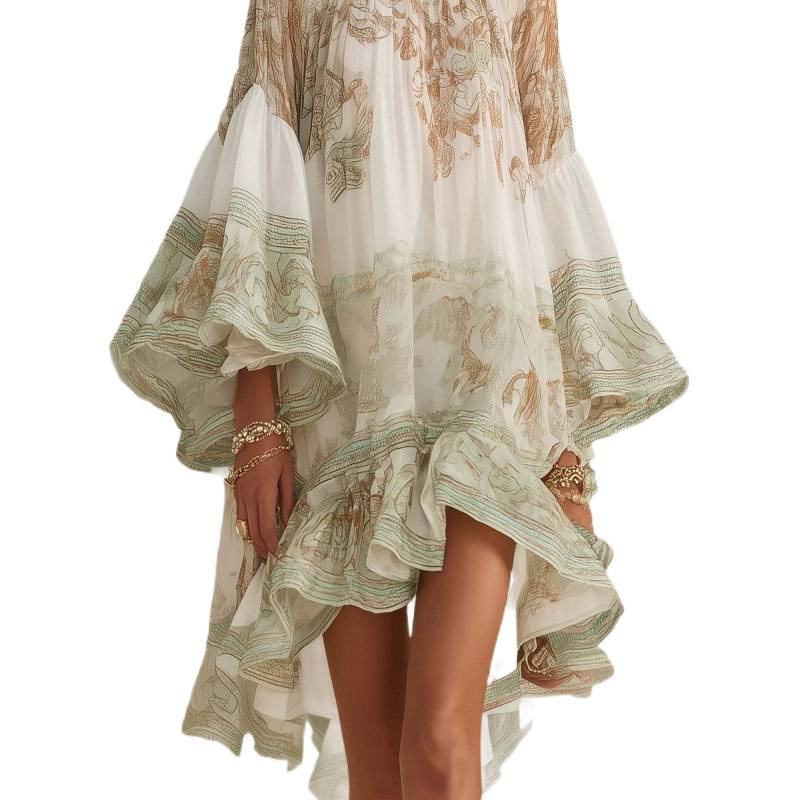 Women's Printed Ruffle Dress Loose Flowy Vacation Short Dress