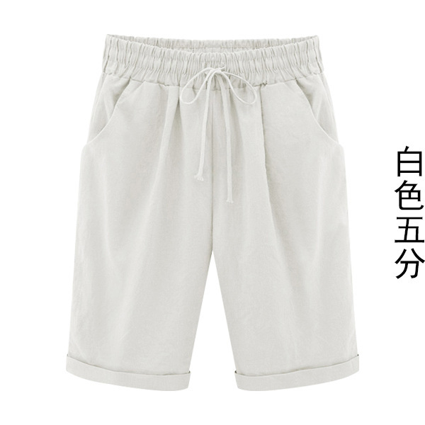 Women's Summer Loose-Fit Capri Pants Cotton Blend High Waist Plus Size