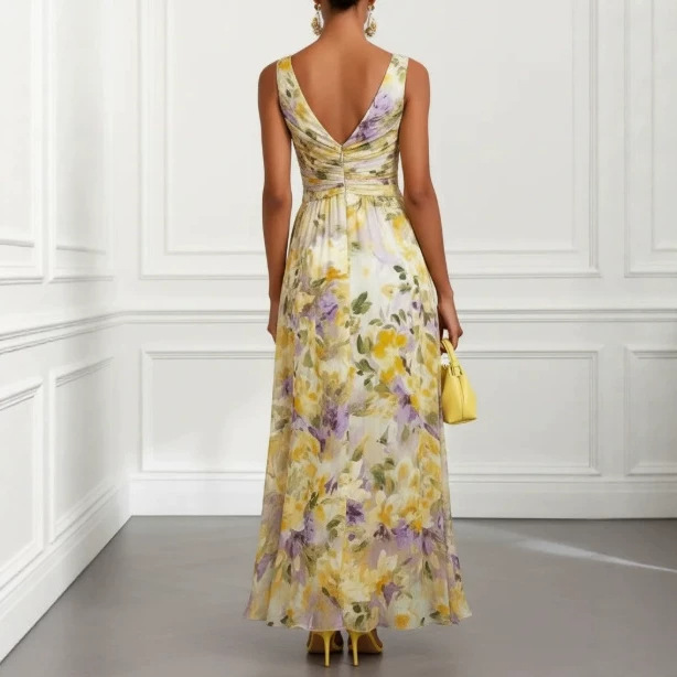 Women's Printed Chiffon A-Line Midi Dress Sleeveless Casual
