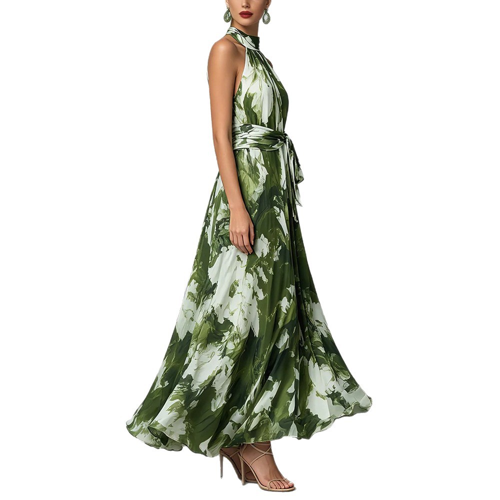 Women's Halter Neck Floral Print Off-Shoulder Maxi Dress