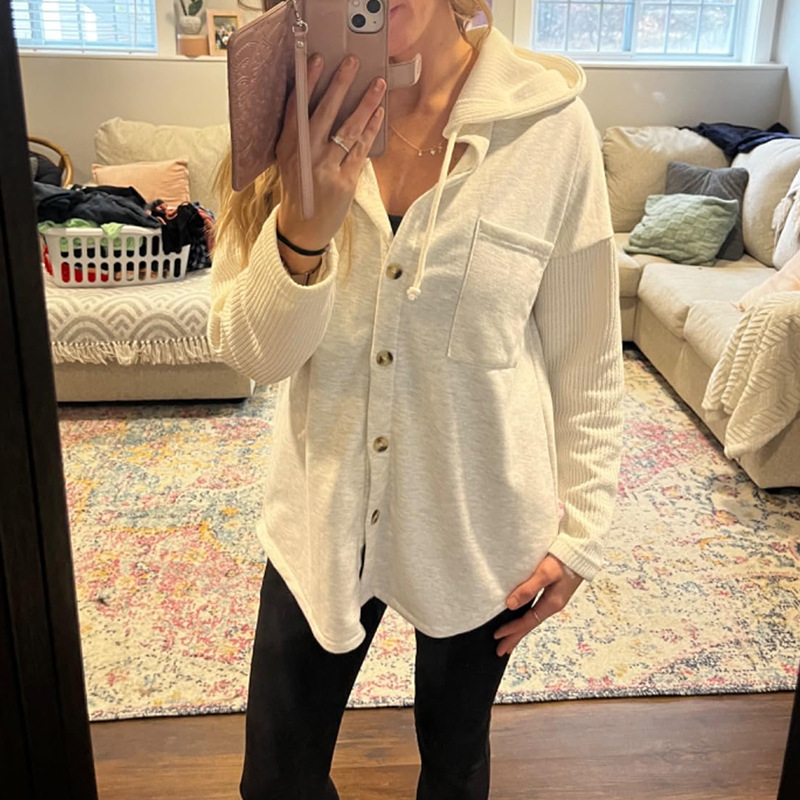 Women's Hooded Sweatshirt with Knit Splicing Casual Jacket