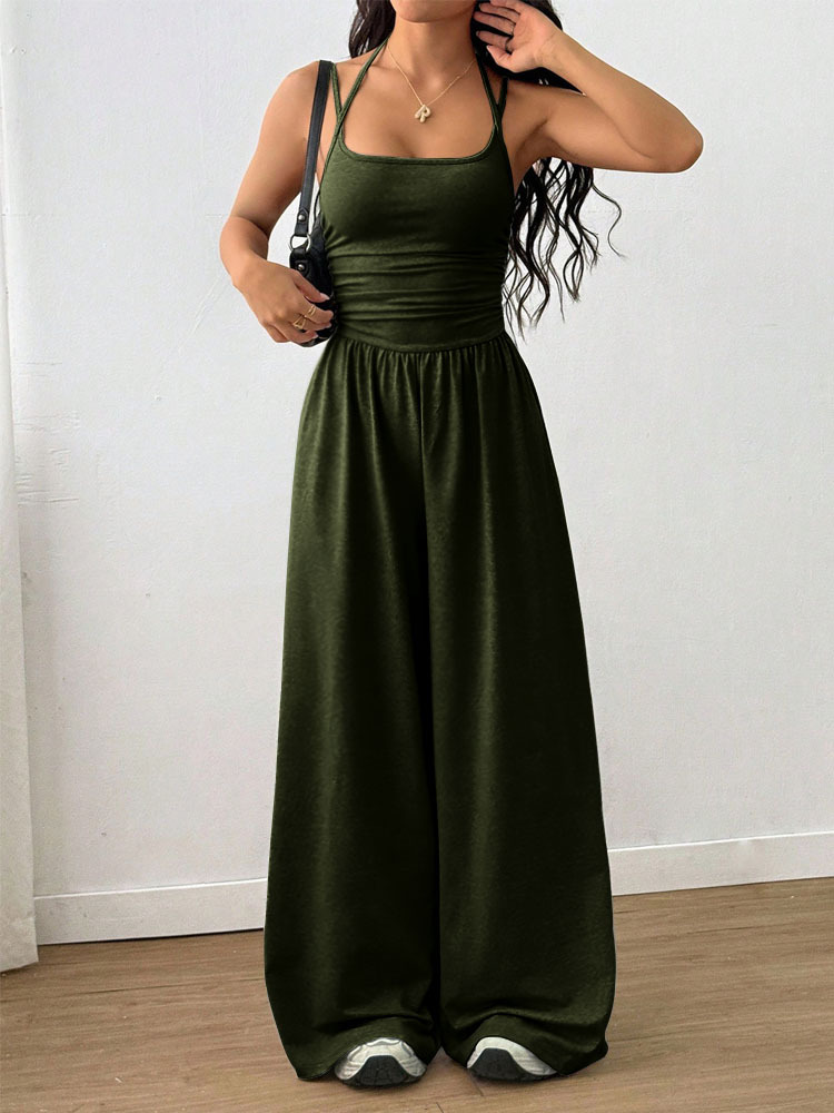 Solid Color Sleeveless Wide-Leg Jumpsuit