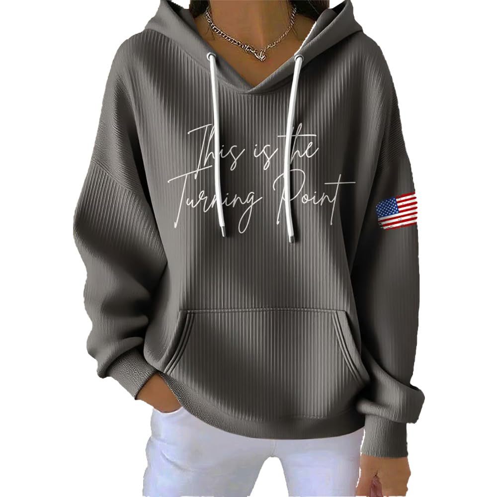 Women's Chunky Knit Letter Print Hooded Sweatshirt