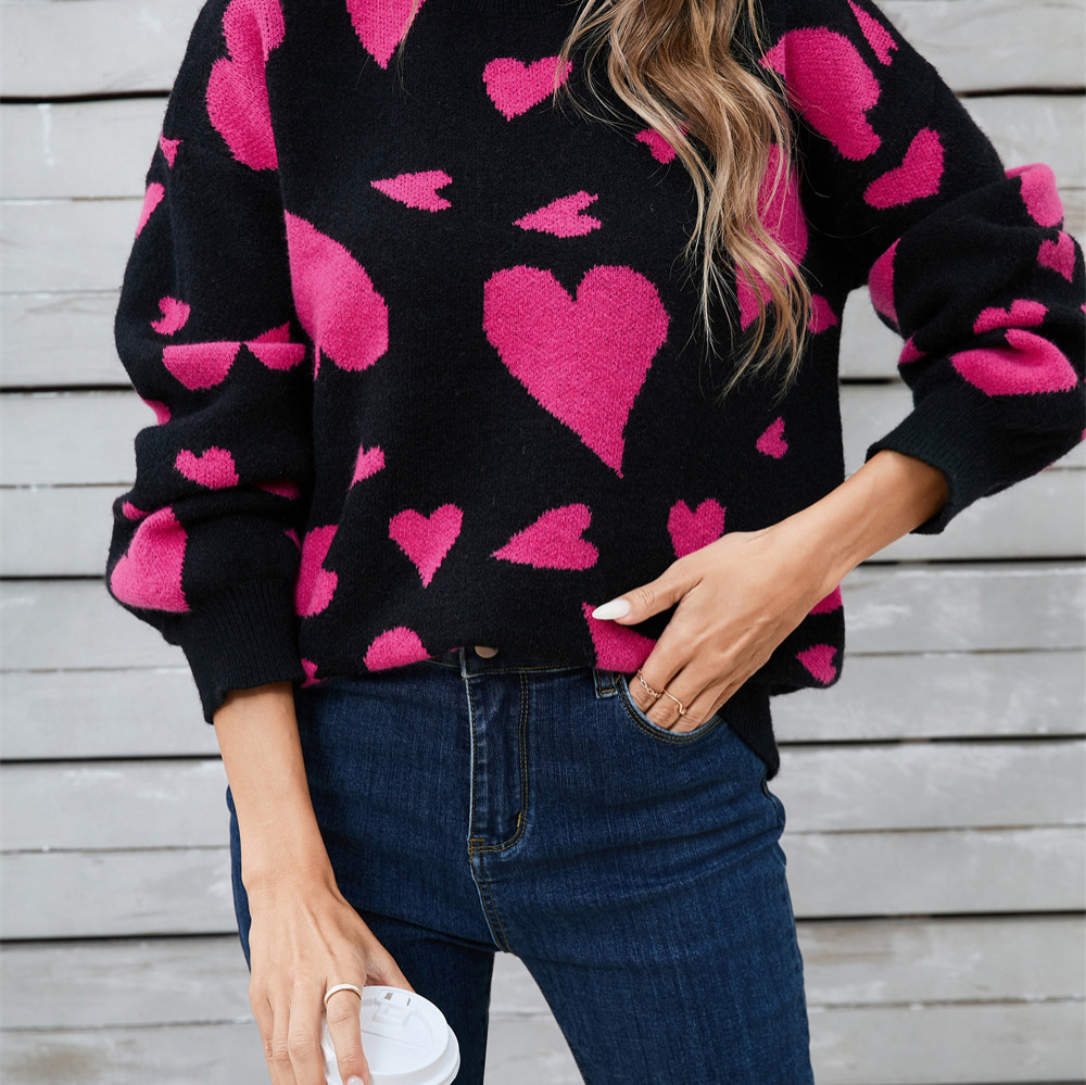Heart Graphic Crewneck Pullover Sweater