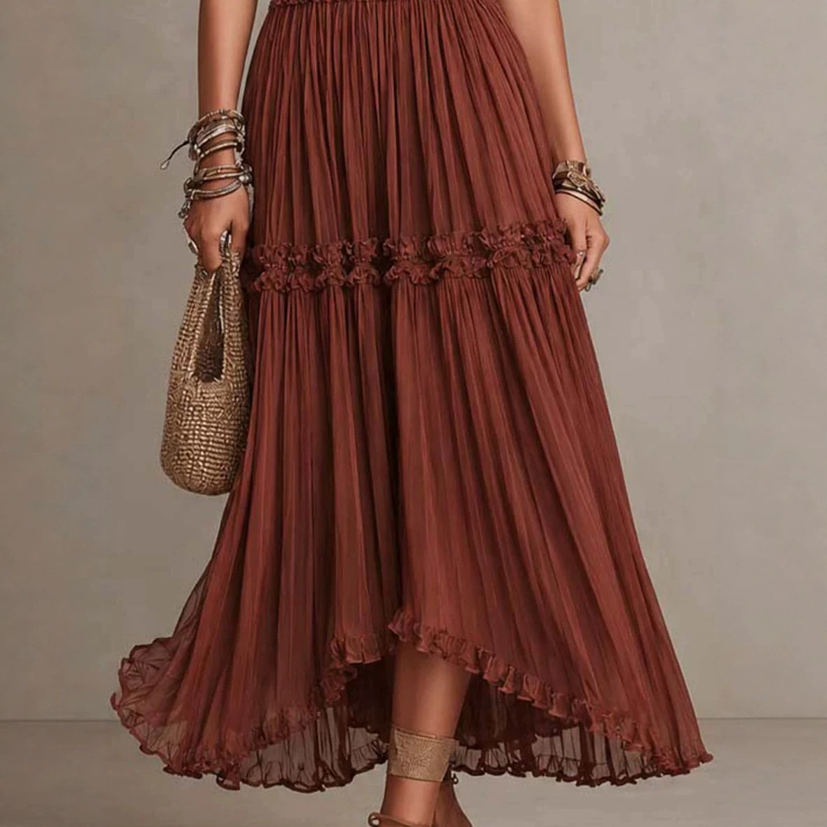 Lace V-Neck High-Waist Long Dress