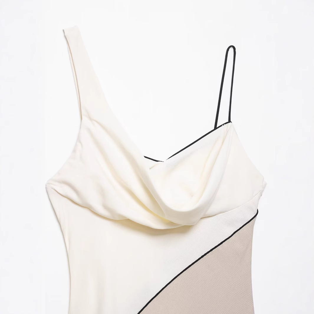 Spliced Midi Dress Sleeveless Draped Neck Elastic Waist