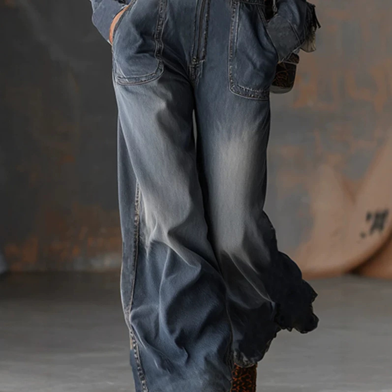 Retro Front Zip Hooded Jumpsuit in Gray Blue