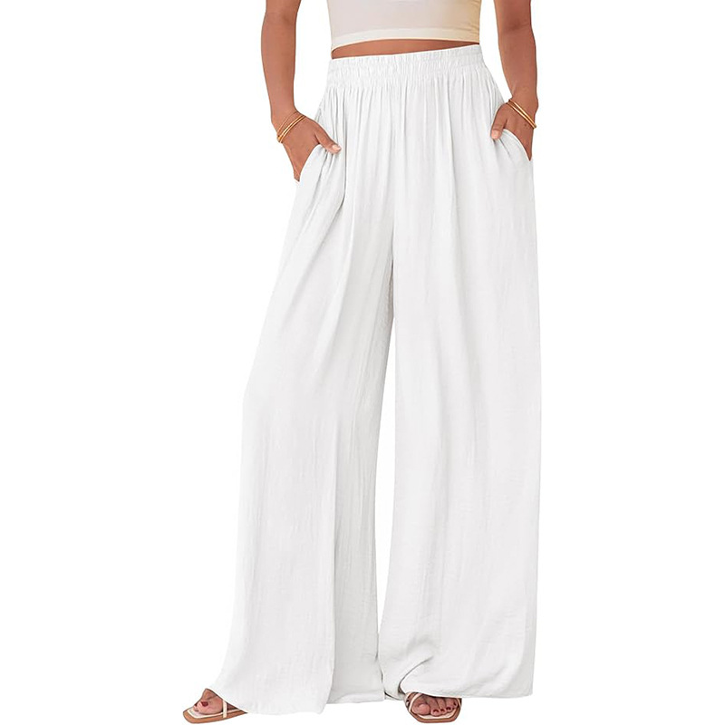 Women's Wide-Leg Casual Pants Solid Color Loose High-Waist Straight with Pockets