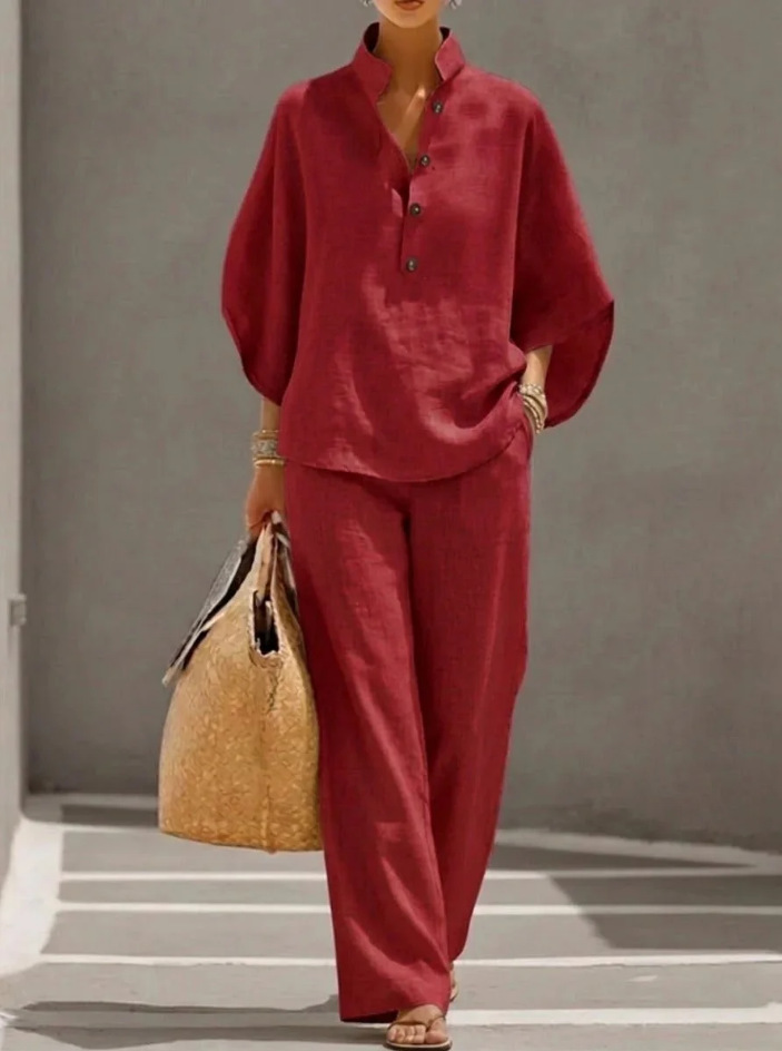 Women's Casual Loose Solid Color Zip Stand Collar Wide-Leg Pants Set