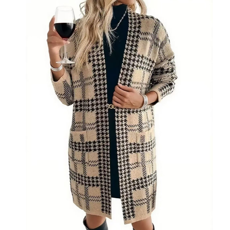 Houndstooth Long Knit Cardigan