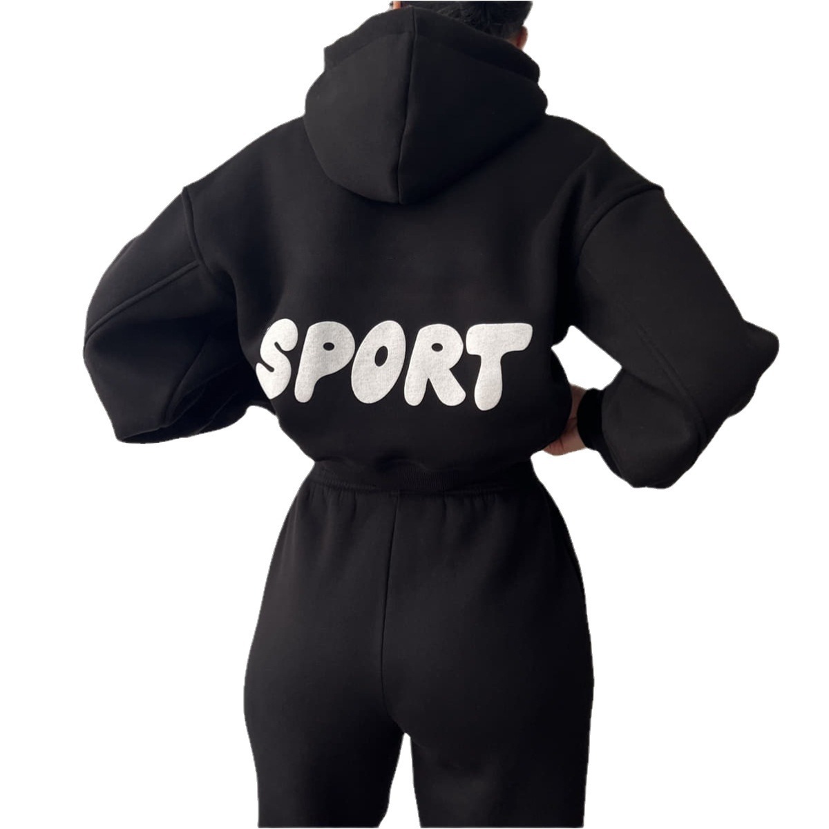 Women's Casual Hooded Print Two-Piece Sweatsuit Set