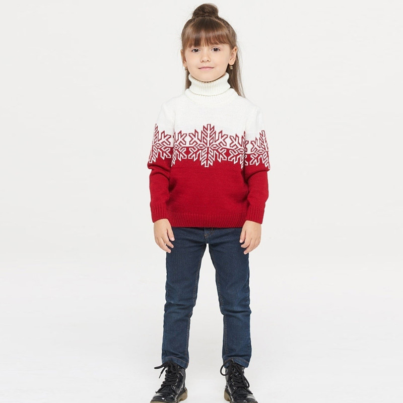 Matching Family Christmas Sweater Red Turtleneck Pullover Long Sleeve