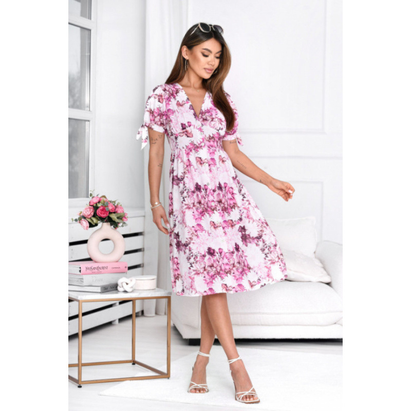 Women's Summer Silk Dress with V-Neck and Flutter Sleeves