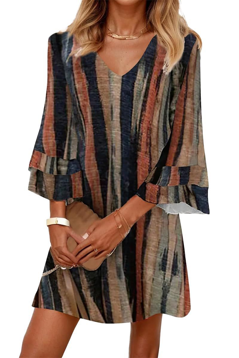 Women's Boho Floral Print Ruched Midi Dress