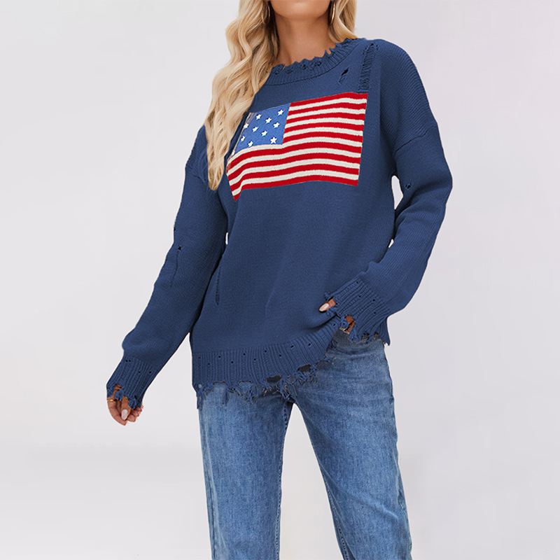 Crewneck Flag Pattern Knit Sweater