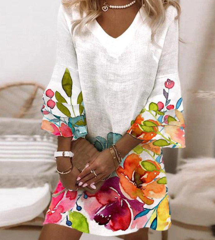 Women's Floral Print Ruched Midi Dress Sleeveless Deep V-Neck Slim Fit