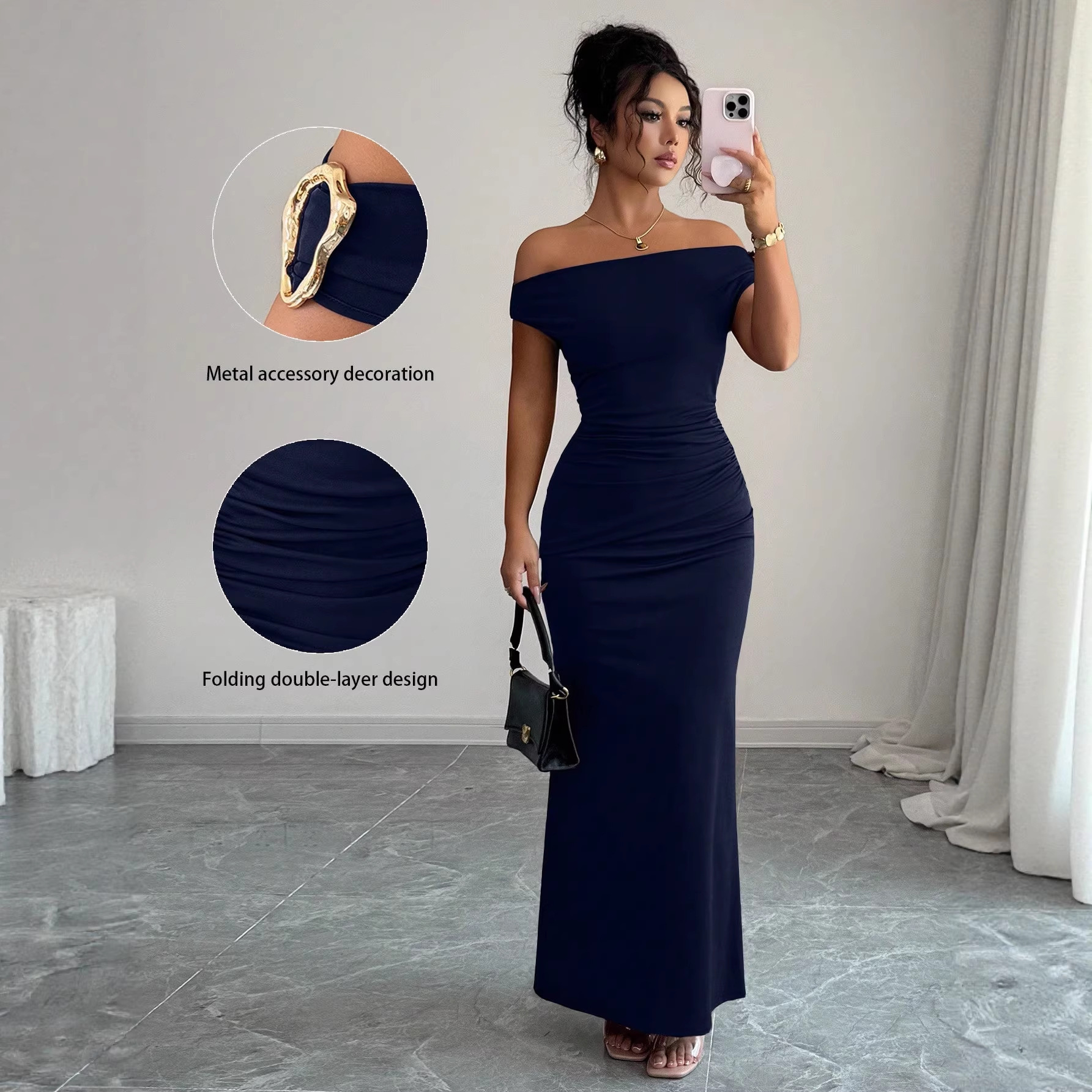Off-Shoulder One-Line Neck Long Dress Elegant Slimming Evening Gown
