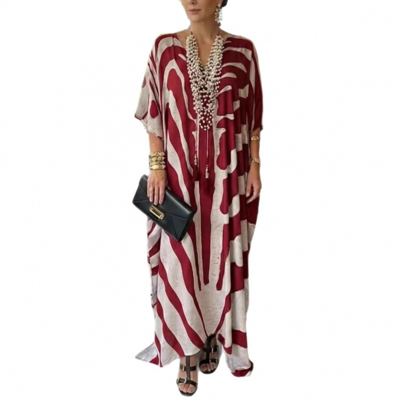 Women's Color-Block V-Neck Midi Dress Short Sleeve Casual Summer