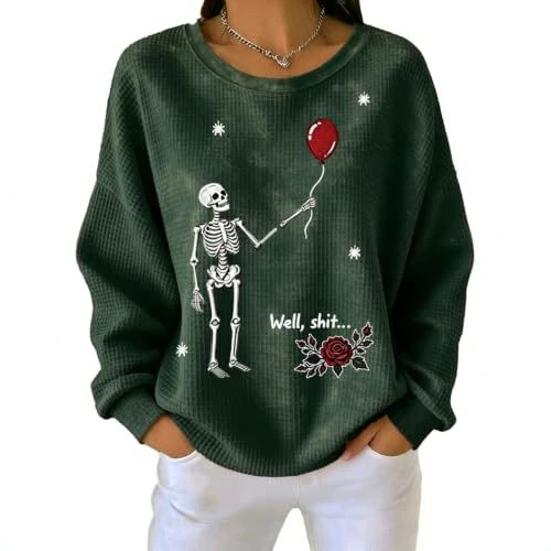 Women's Skull Floral Balloon Print Casual Sweatshirt