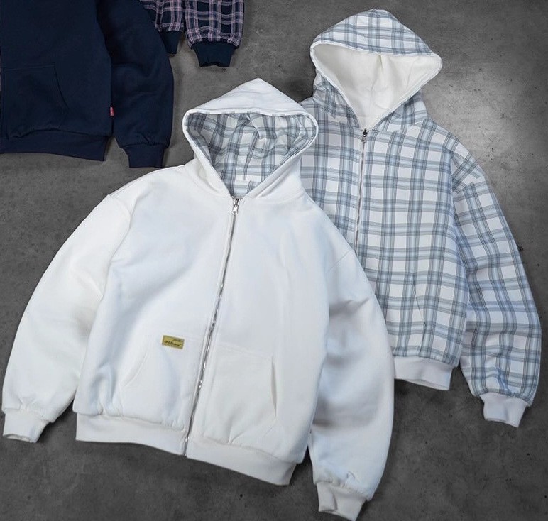Reversible Plaid Zip-Up Hooded Jacket Unisex