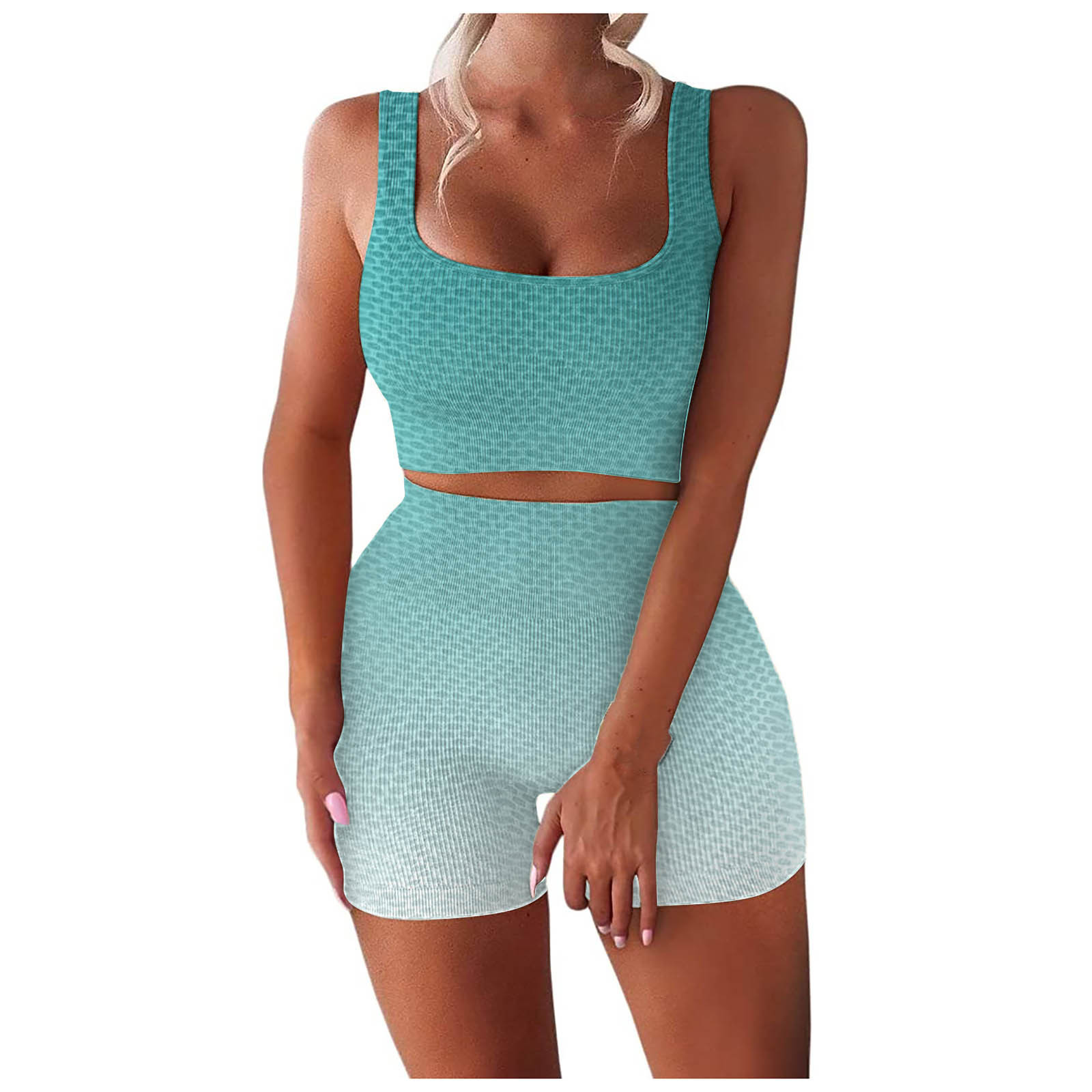 Cropped Tank Top and High-Waist Gradient Shorts Yoga Set