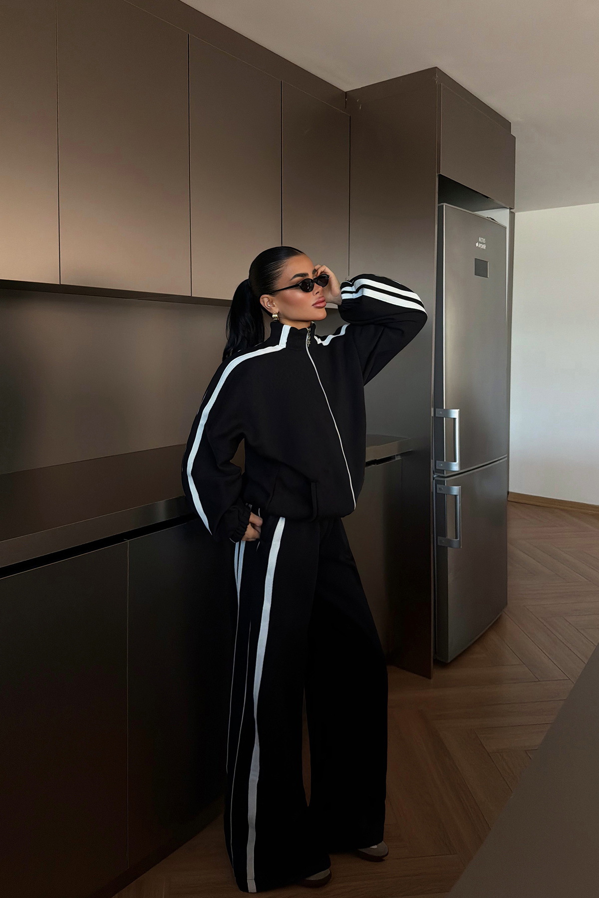 Women's Colorblock Long Sleeve Casual Two-Piece Sweatsuit Cotton Blend