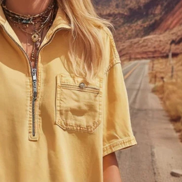 Retro Light Yellow Denim Short Sleeve Mini Dress