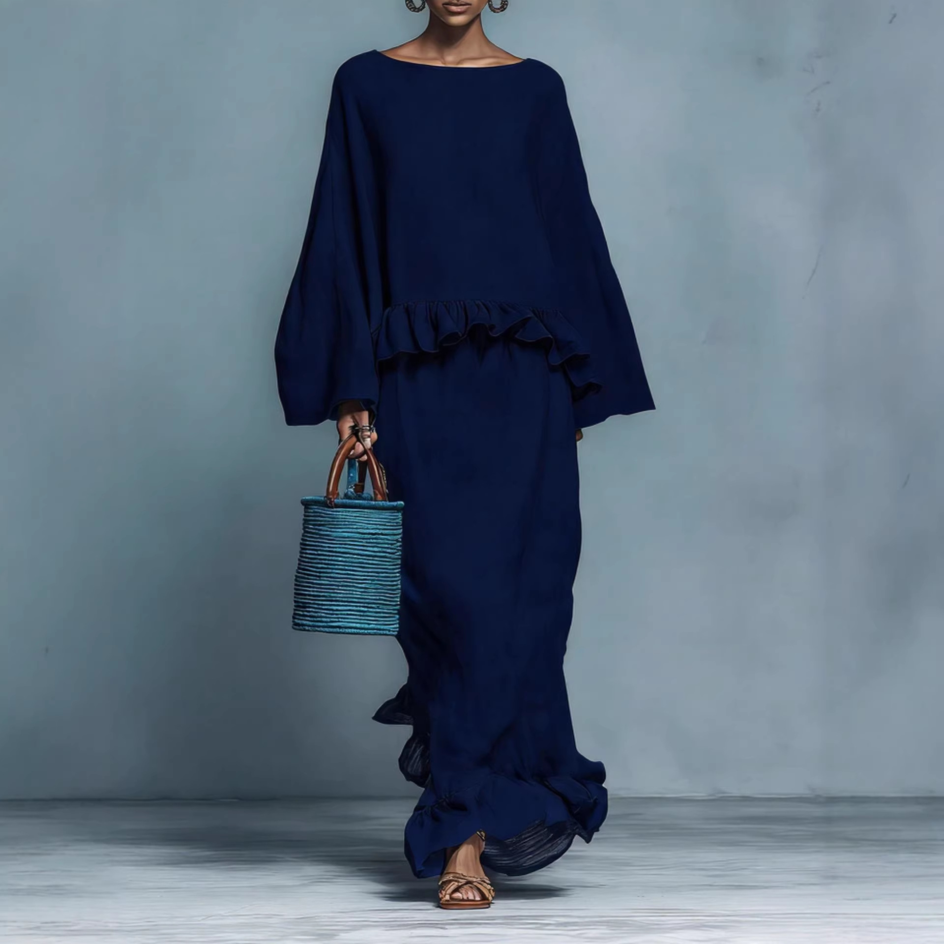 Solid Color Long Sleeve Top and Long Skirt Casual Set