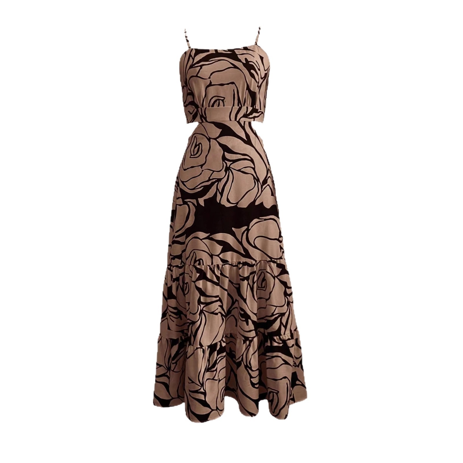 Women's Sleeveless Cutout Open-Back Printed Maxi Dress