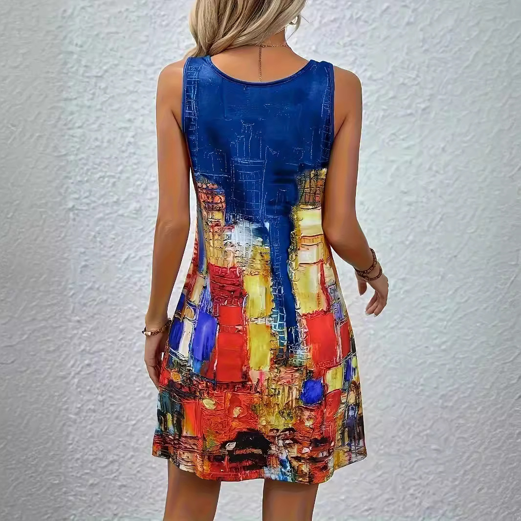 Colorful Digital Print Off-Shoulder Midi Dress