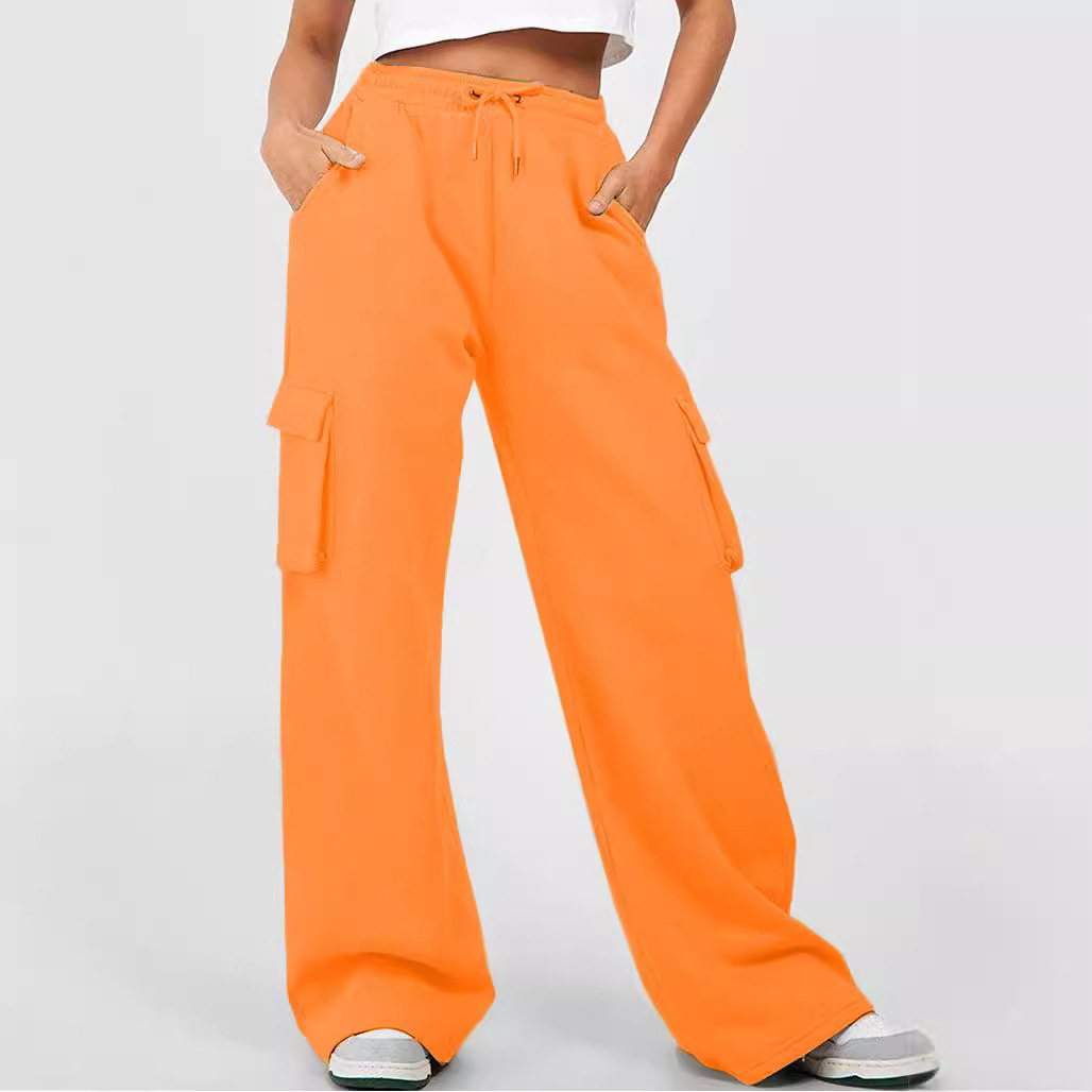 Women's Straight-Leg Loose Casual Pants Polyester Spandex High Waist