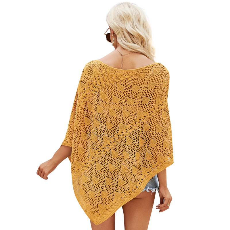 Women's Loose Hollow-Out Knit Pullover Top with Connected Sleeves