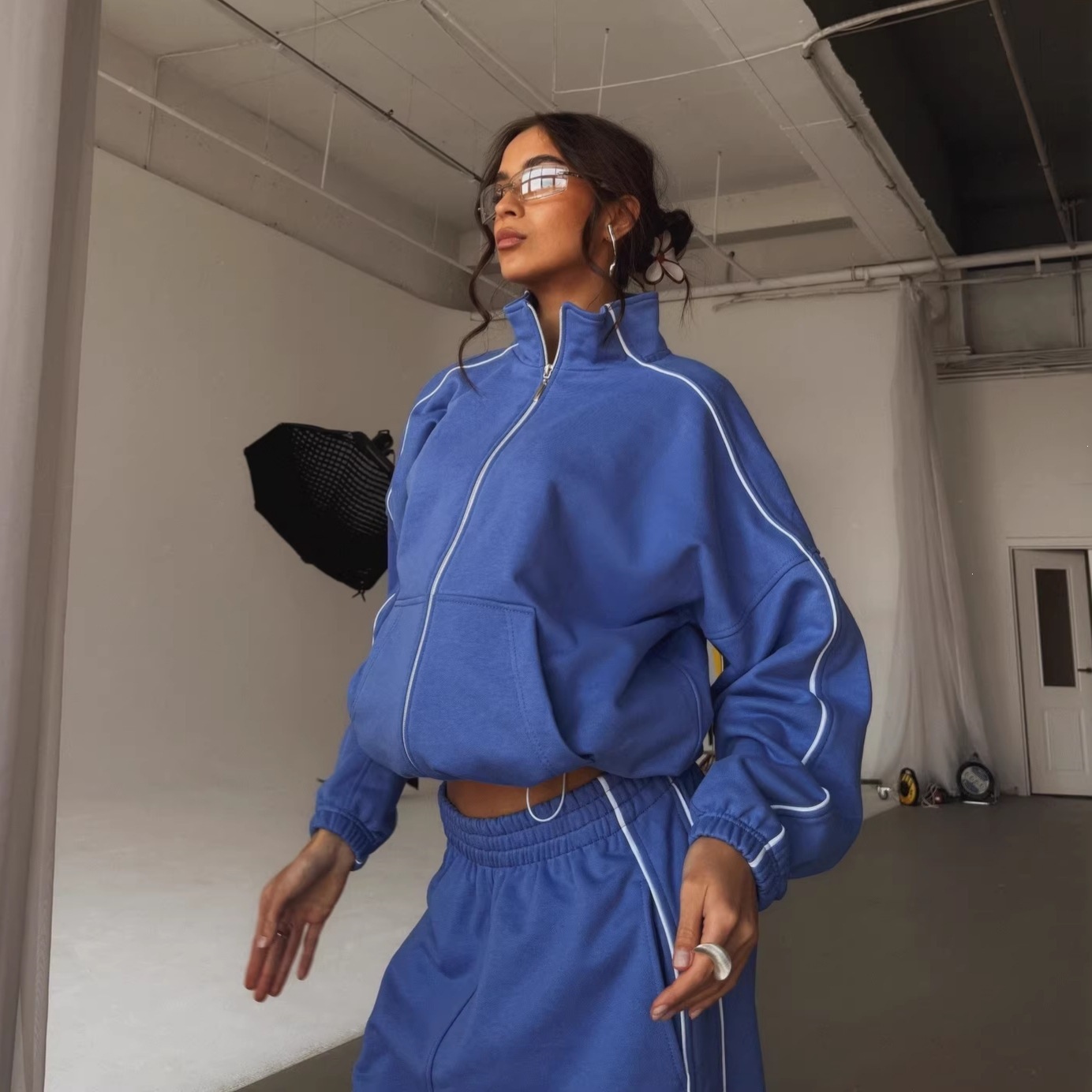 Candy Color Colorblock Long Sleeve Zip Jacket & Jogger Pants 2-Piece Set