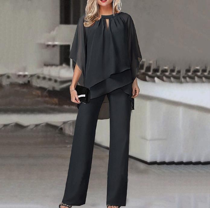 Women's Solid Color Loose Casual Asymmetric Two-Piece Set