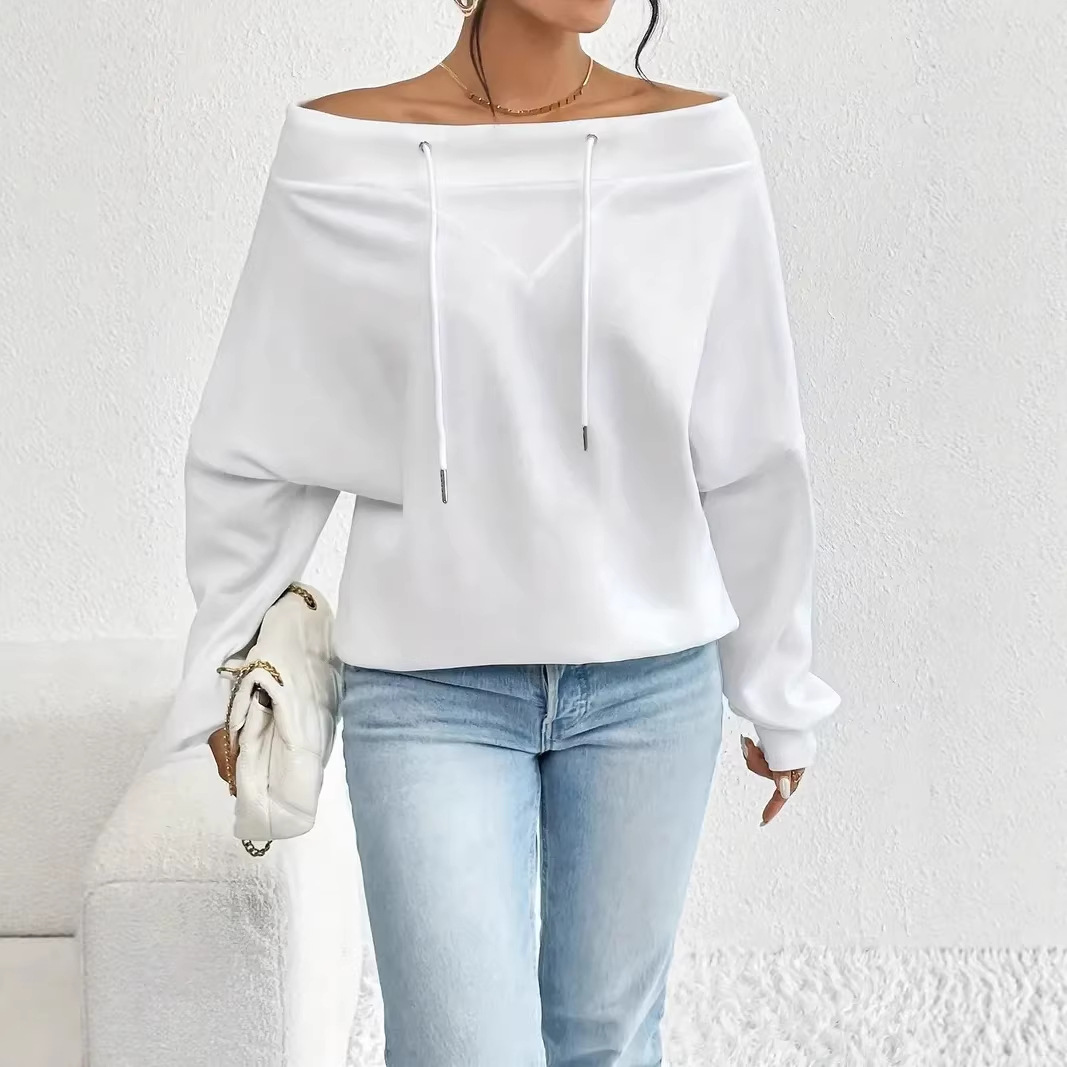 Women's Off-Shoulder Drawstring Top Loose Casual Long Sleeve