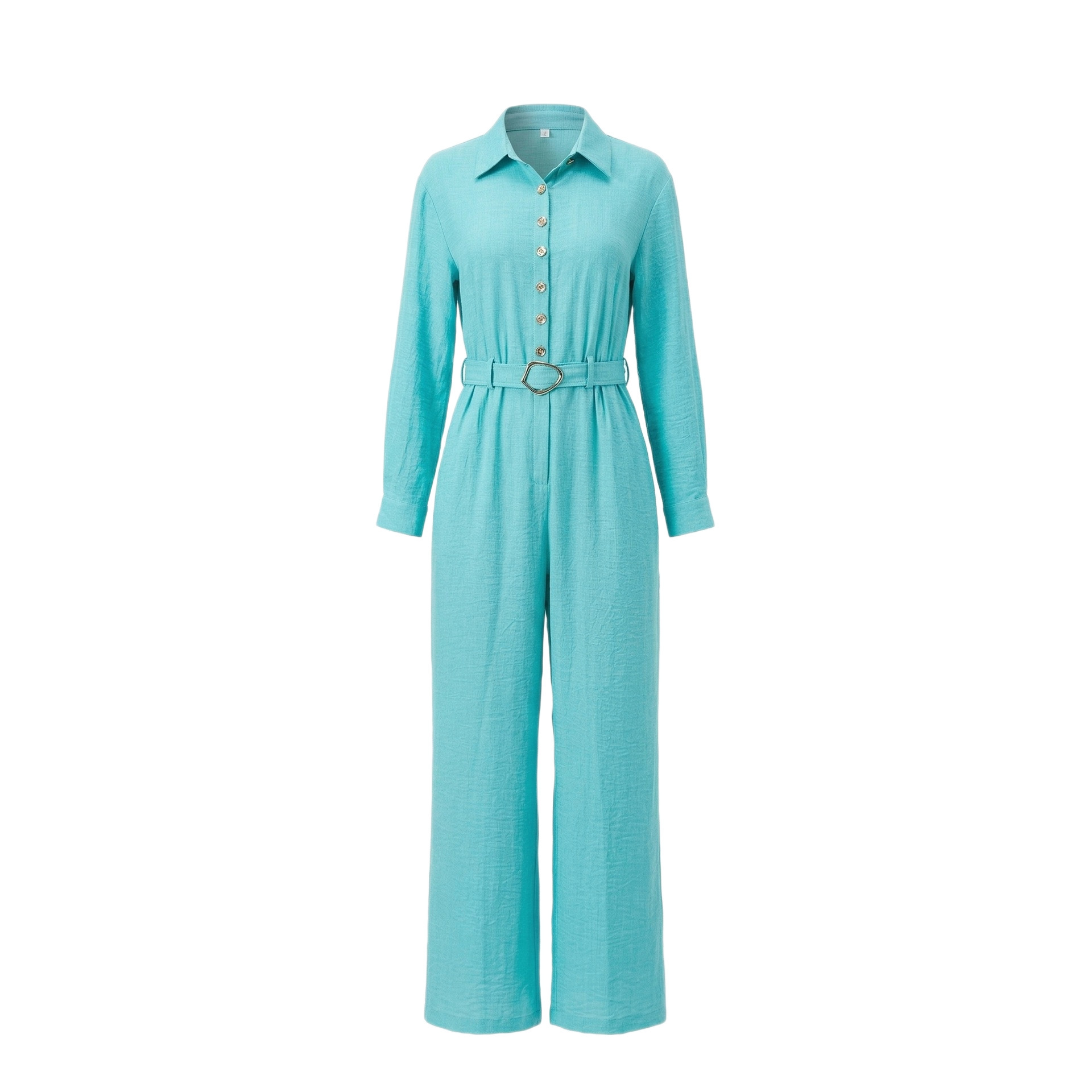 Elegant Solid Color Long Sleeve Jumpsuit Set with Belt