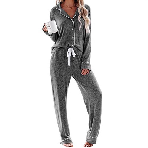 Women's Cuban Collar Printed Long Sleeve Button Set