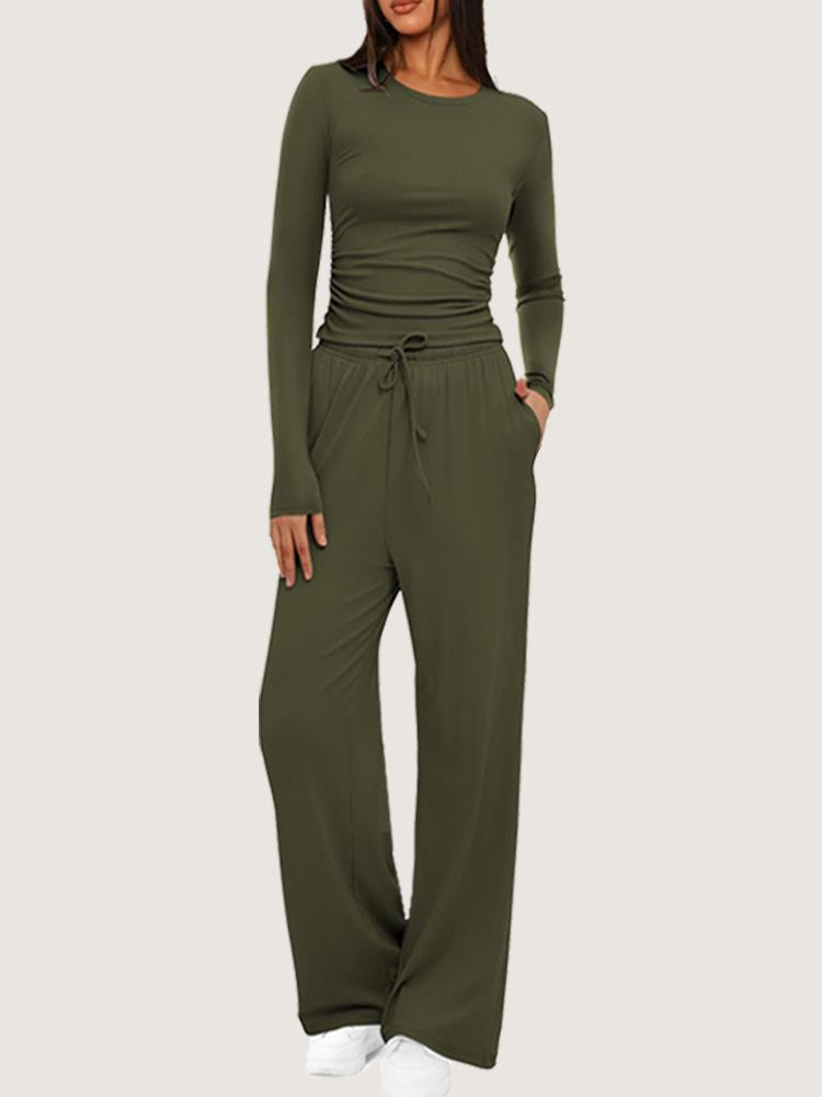 Women's Asymmetric Long Sleeve Wide Leg Pants Casual Set