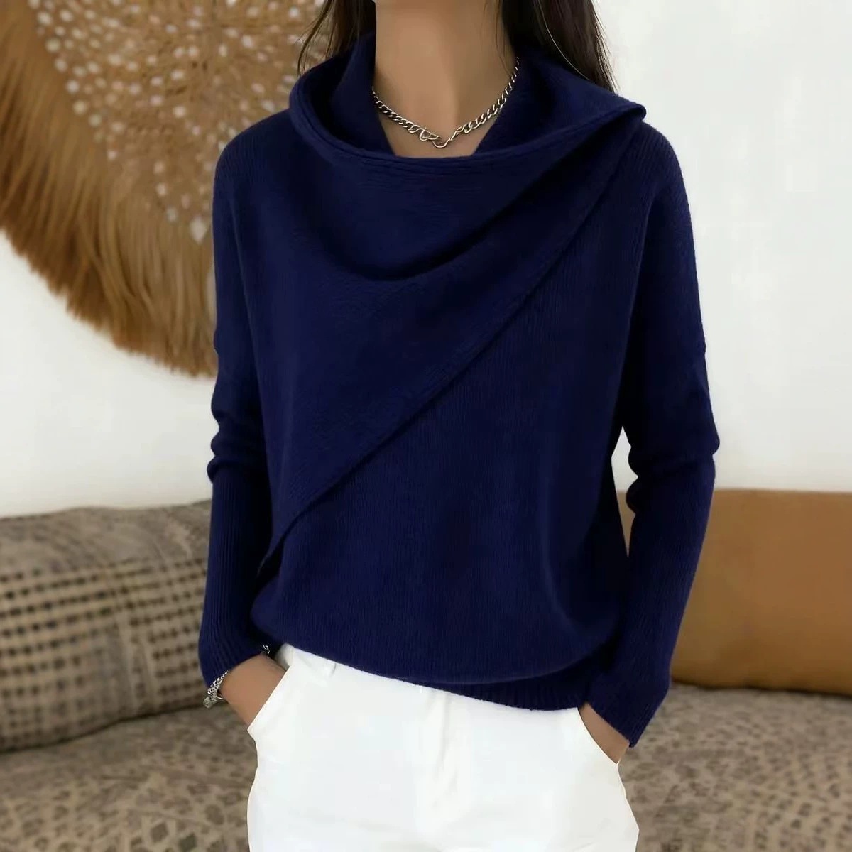 Women's Crewneck Knit Pullover Sweater Casual Loose Solid Color