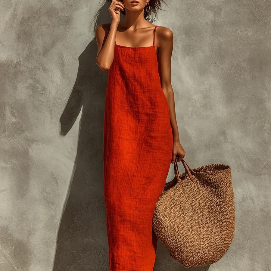 Women's Sleeveless Square Neck Boho Midi Dress