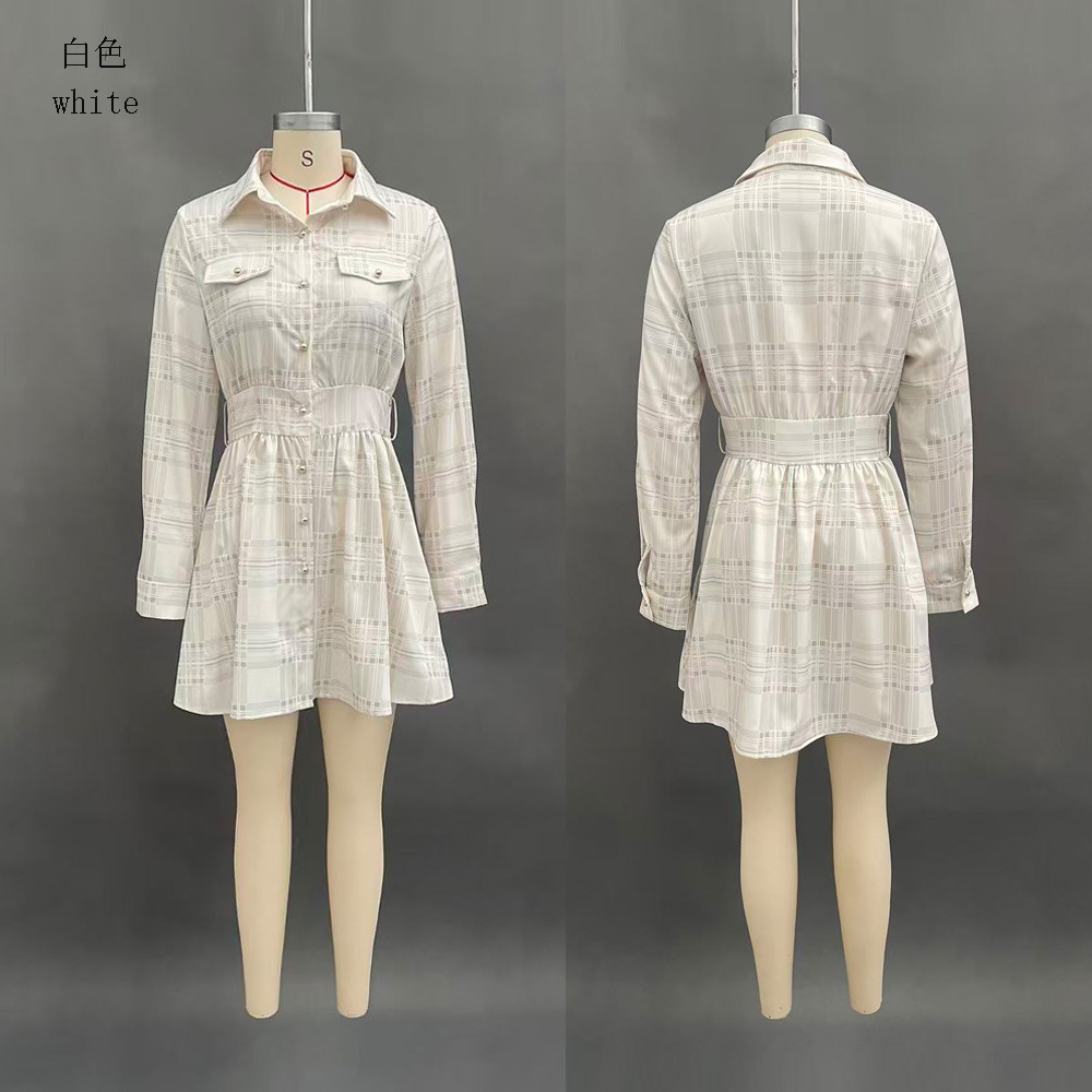 Women's Printed Shirt Dress with Pockets and Waist